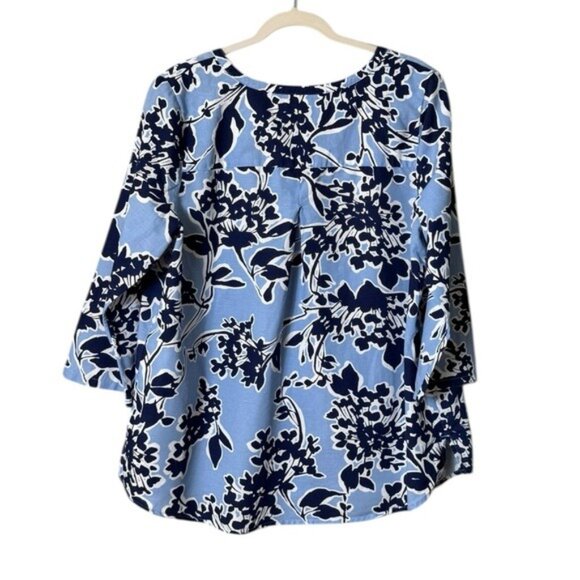 St Johns Bay‎ Womens Linen Top Blouse Size 2X Artsy Floral Beachy Bohemian Blue - Picture 4 of 8